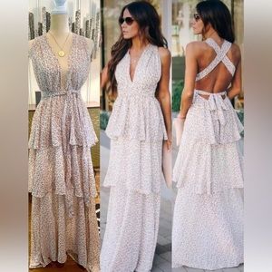 Vici In The Air Floral Tiered Maxi Aakaa Dress